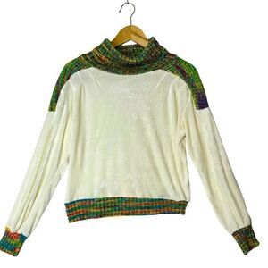 CHANGING SCENE Cream Vintage 79’s 80’s Velour Loose Turtleneck Sweater Sz M 32